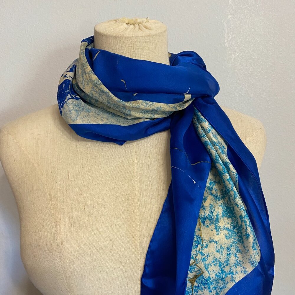 Vintage Anne Klein Blue Abstract Silk Scarf